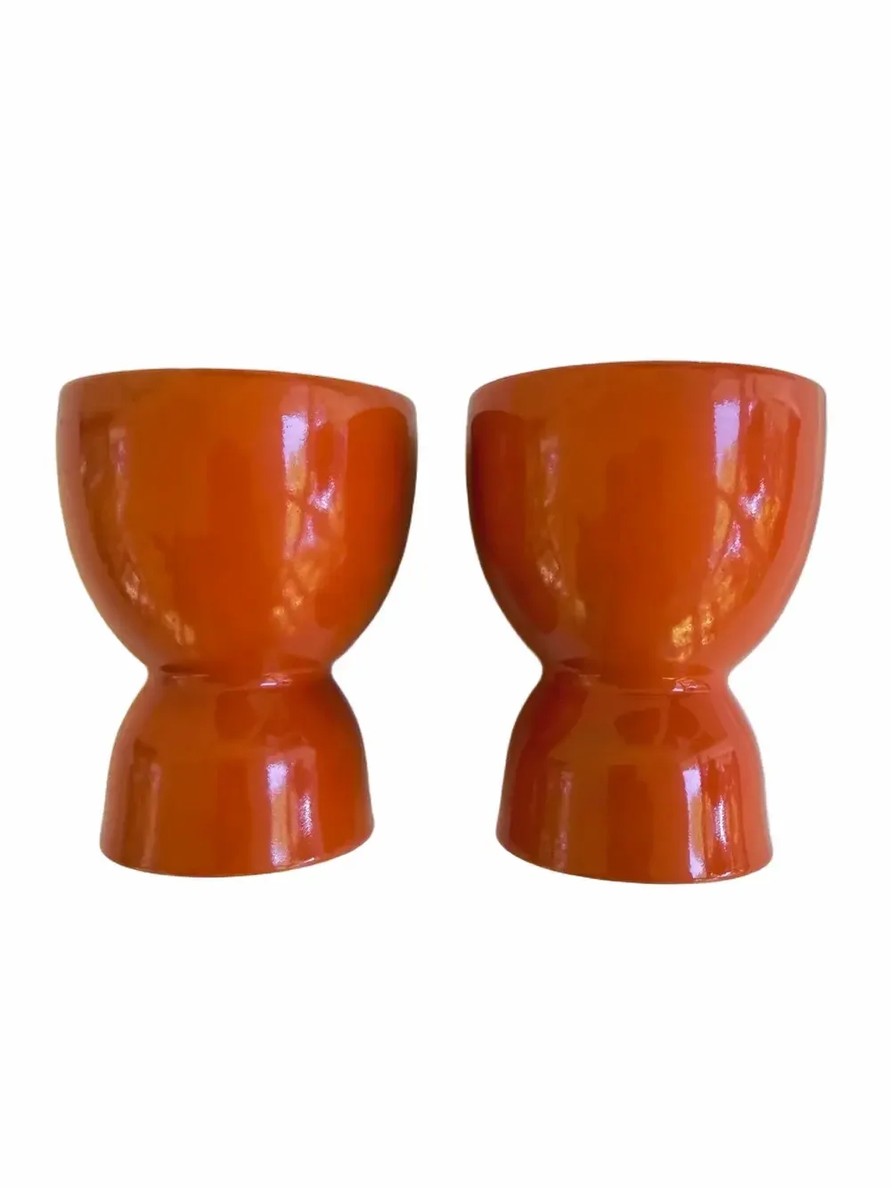 Vintage MCM Knobler Set 2 Orange Egg Cups Porcelain